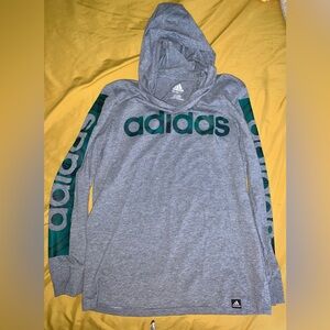 Adidas Heather Gray Hoodie with Teal Accents